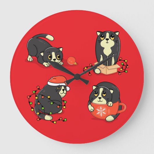 Schattigee en Funny Christmas Cats Grote Klok (Voorkant)