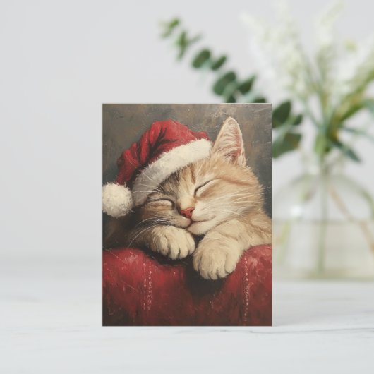 Schattigee en gezellige kerstkat in Santa Hat Briefkaart (Staand voorkant)