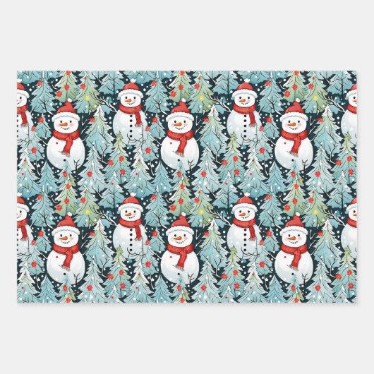 Schattigee en gezellige sneeuwman kerst inpakpapier vel (Voorkant 3)