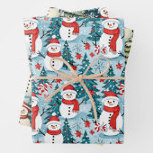 Schattigee en gezellige sneeuwman kerst inpakpapier vel (In situ)