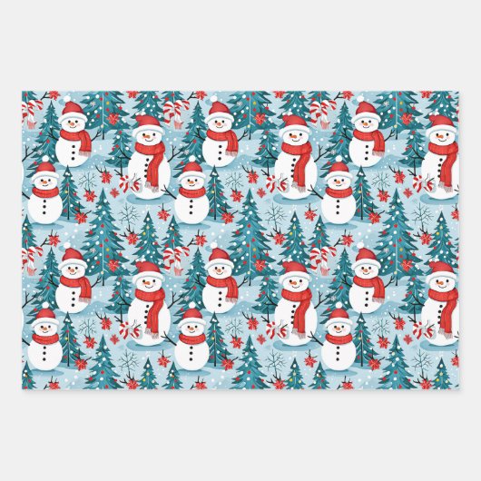 Schattigee en gezellige sneeuwman kerst inpakpapier vel (Voorkant)