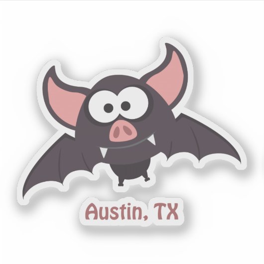 Schattigee en grappige Cartoon Austin Texas Bat Sticker (Voorkant)