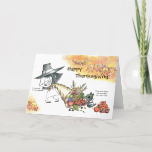 Schattigee en grappige cartoon Thanksgiving kaart
