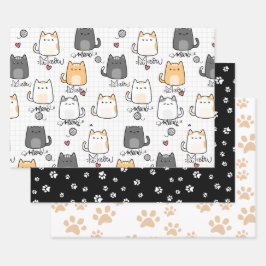 Schattigee en grappige Doddle Cats Cat Lover Inpakpapier Vel