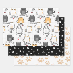 Schattigee en grappige Doddle Cats Cat Lover Inpakpapier Vel