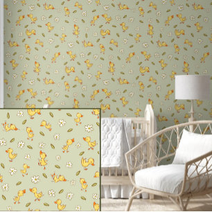 Schattigee en grappige eendjes op lichtgroen behang