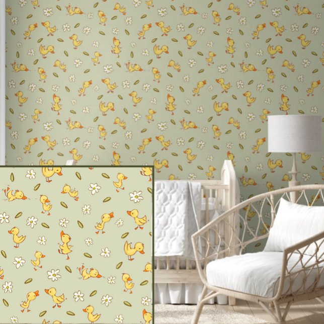 Schattigee en grappige eendjes op lichtgroen behang (Creator heeft geüpload)
