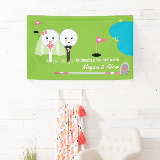 Schattigee en Grappige Golfbal Bruiloft Douche Ban Spandoek (Insitu)