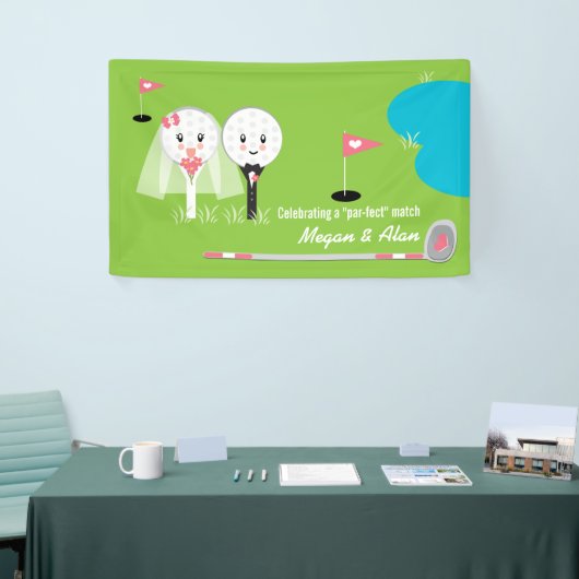 Schattigee en Grappige Golfbal Bruiloft Douche Ban Spandoek (Beurs)