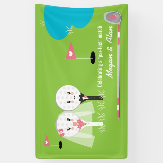 Schattigee en Grappige Golfbal Bruiloft Douche Ban Spandoek (Verticaal)