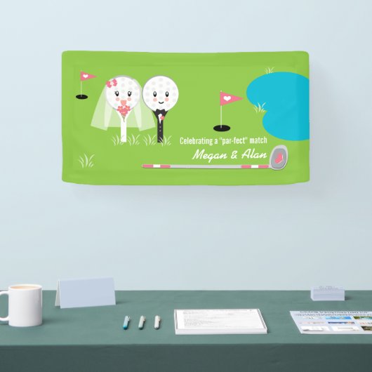 Schattigee en Grappige Golfbal Bruiloft Douche Ban Spandoek (Beurs)