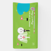 Schattigee en Grappige Golfbal Bruiloft Douche Ban Spandoek (Verticaal)