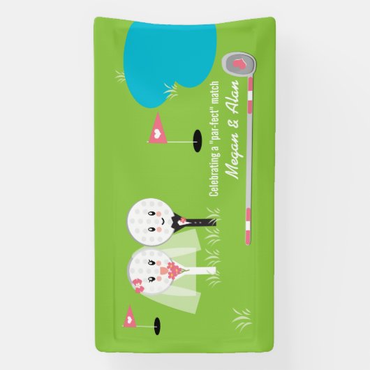 Schattigee en Grappige Golfbal Bruiloft Douche Ban Spandoek (Verticaal)