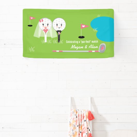 Schattigee en Grappige Golfbal Bruiloft Douche Ban Spandoek (Insitu)