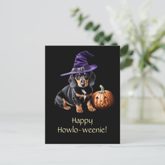 Schattigee en grappige Halloween teckel hond Feestdagenkaart (Staand voorkant)