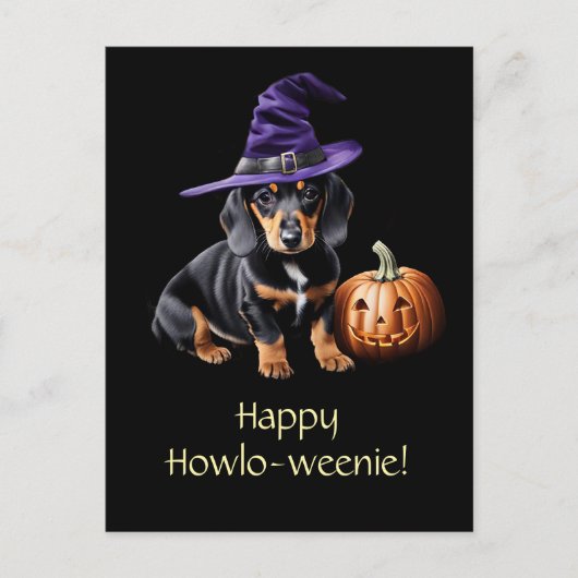 Schattigee en grappige Halloween teckel hond Feestdagenkaart (Voorkant)