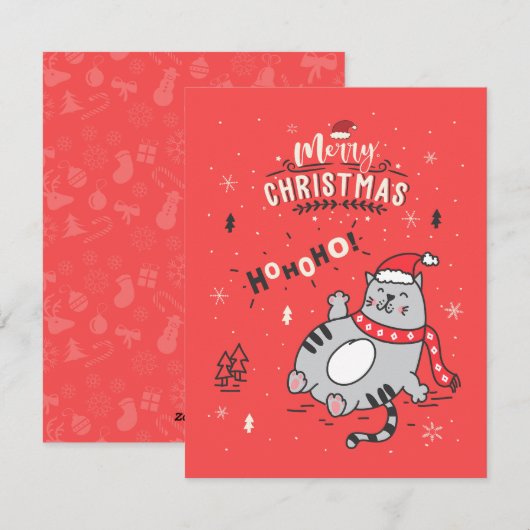Schattigee en grappige kat kerst vrolijke groeten feestdagenkaart (Voorkant / Achterkant)