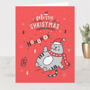 Schattigee en grappige kat kerst vrolijke groeten kaart