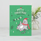 Schattigee en grappige kat kerst vrolijke groeten kaart (Staand voorkant)