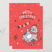 Schattigee en grappige kat kerst vrolijke groeten kaart (Voorkant / Achterkant)