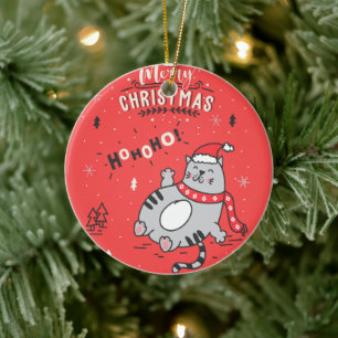 Schattigee en grappige kat kerst vrolijke groeten keramisch ornament