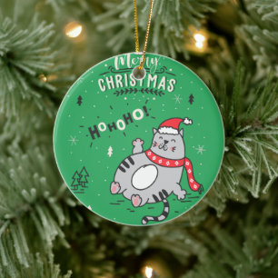 Schattigee en grappige kat kerst vrolijke groeten keramisch ornament
