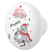 Schattigee en grappige kat kerst vrolijke groeten keramische knop (Rechts)