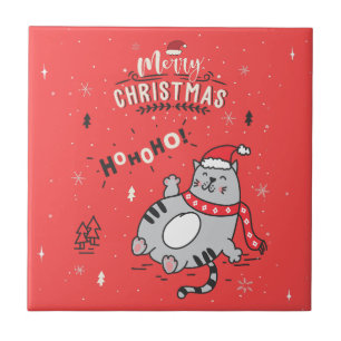 Schattigee en grappige kat kerst vrolijke groeten tegeltje