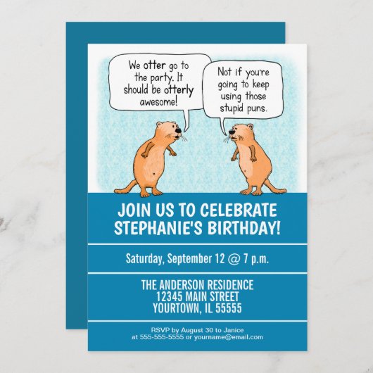 Schattigee en grappige Otter Puns verjaardagsfeest Kaart (Voorkant / Achterkant)