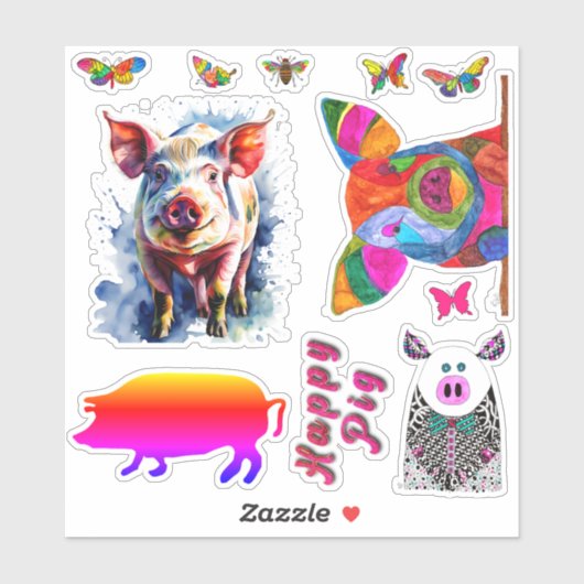 Schattigee en grappige varkens en vlinders Vinyl S Sticker (Vel)