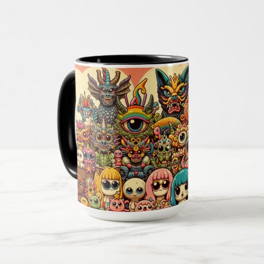 Schattigee en griezelige monsterreünie mok (Voorkant links)