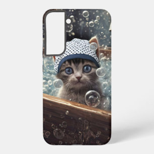Schattigee en grillige kat in bad telefoon samsung galaxy hoesje