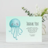 Schattigee en Happy Blue-Green Jellyfish Bedankkaart (Staand voorkant)