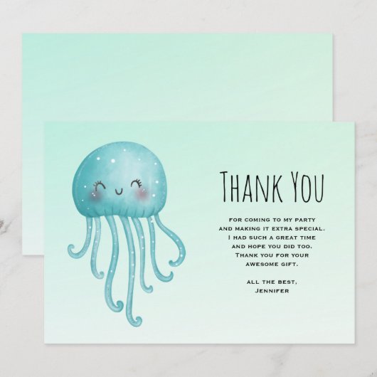 Schattigee en Happy Blue-Green Jellyfish Bedankkaart (Voorkant / Achterkant)