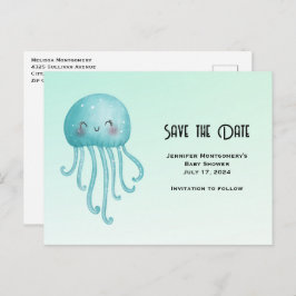 Schattigee en Happy Blue-Green Jellyfish Bewaar de Uitnodiging Briefkaart
