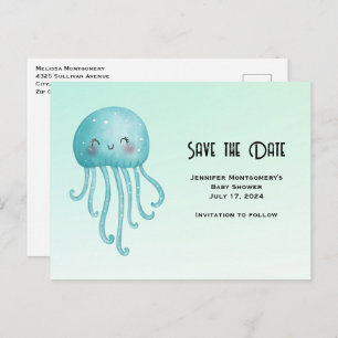 Schattigee en Happy Blue-Green Jellyfish Bewaar de Uitnodiging Briefkaart
