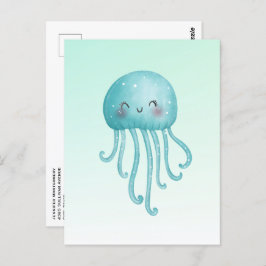 Schattigee en Happy Blue-Green Jellyfish Briefkaart