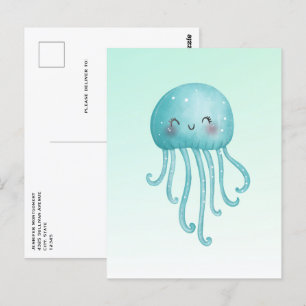 Schattigee en Happy Blue-Green Jellyfish Briefkaart