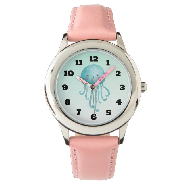 Schattigee en Happy Blue-Green Jellyfish Horloge (Voorkant)