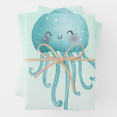 Schattigee en Happy Blue-Green Jellyfish Inpakpapier Vel (In situ)