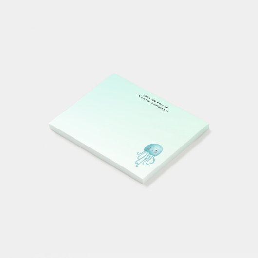Schattigee en Happy Blue-Green Jellyfish Post-it® Notes (Schuin)