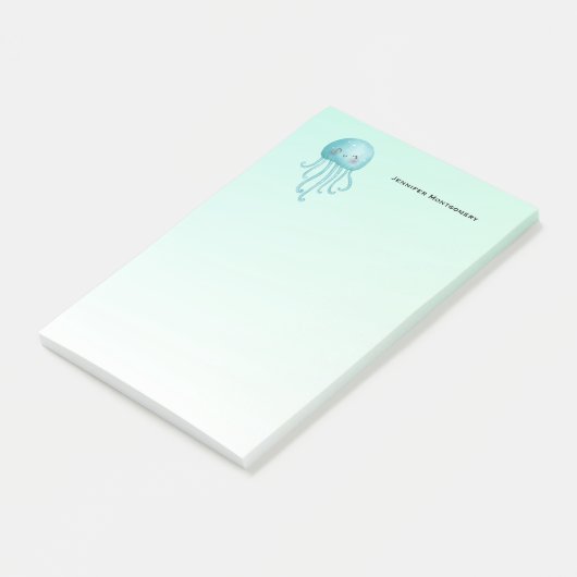 Schattigee en Happy Blue-Green Jellyfish Post-it® Notes (Schuin)