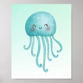Schattigee en Happy Blue-Green Jellyfish Poster