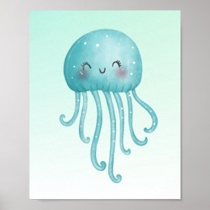 Schattigee en Happy Blue-Green Jellyfish Poster