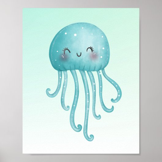 Schattigee en Happy Blue-Green Jellyfish Poster (Voorkant)