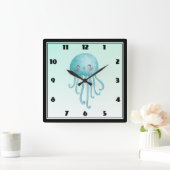 Schattigee en Happy Blue-Green Jellyfish Vierkante Klok (Huis)