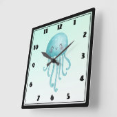 Schattigee en Happy Blue-Green Jellyfish Vierkante Klok (Hoek)