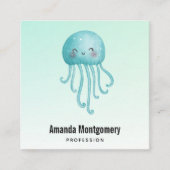 Schattigee en Happy Blue-Green Jellyfish Vierkante Visitekaartje (Voorkant)