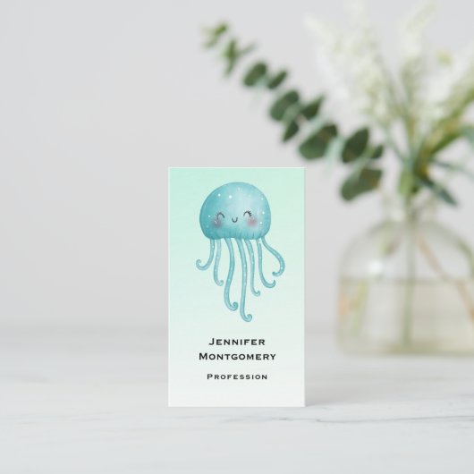 Schattigee en Happy Blue-Green Jellyfish Visitekaartje (Staand voorkant)