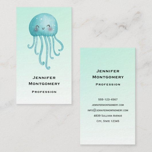 Schattigee en Happy Blue-Green Jellyfish Visitekaartje (Voorkant / Achterkant)